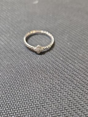 David Yurman Silver Twisted Cable Ring with Pavé Quatrefoil